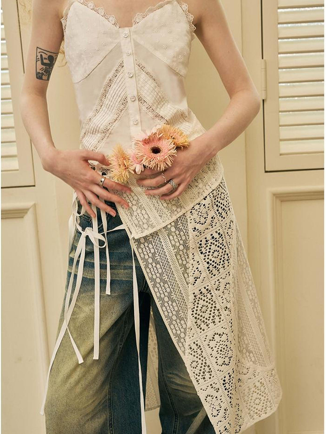 DIDDI MODA Geometric Deconstructed Layered Apron Skirt