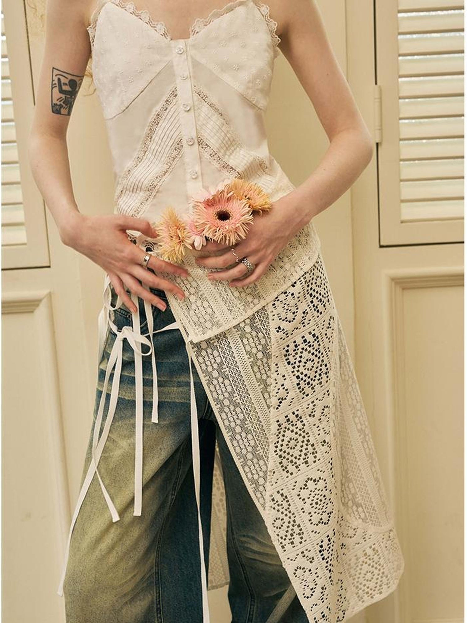 DIDDI MODA Geometric Deconstructed Layered Apron Skirt