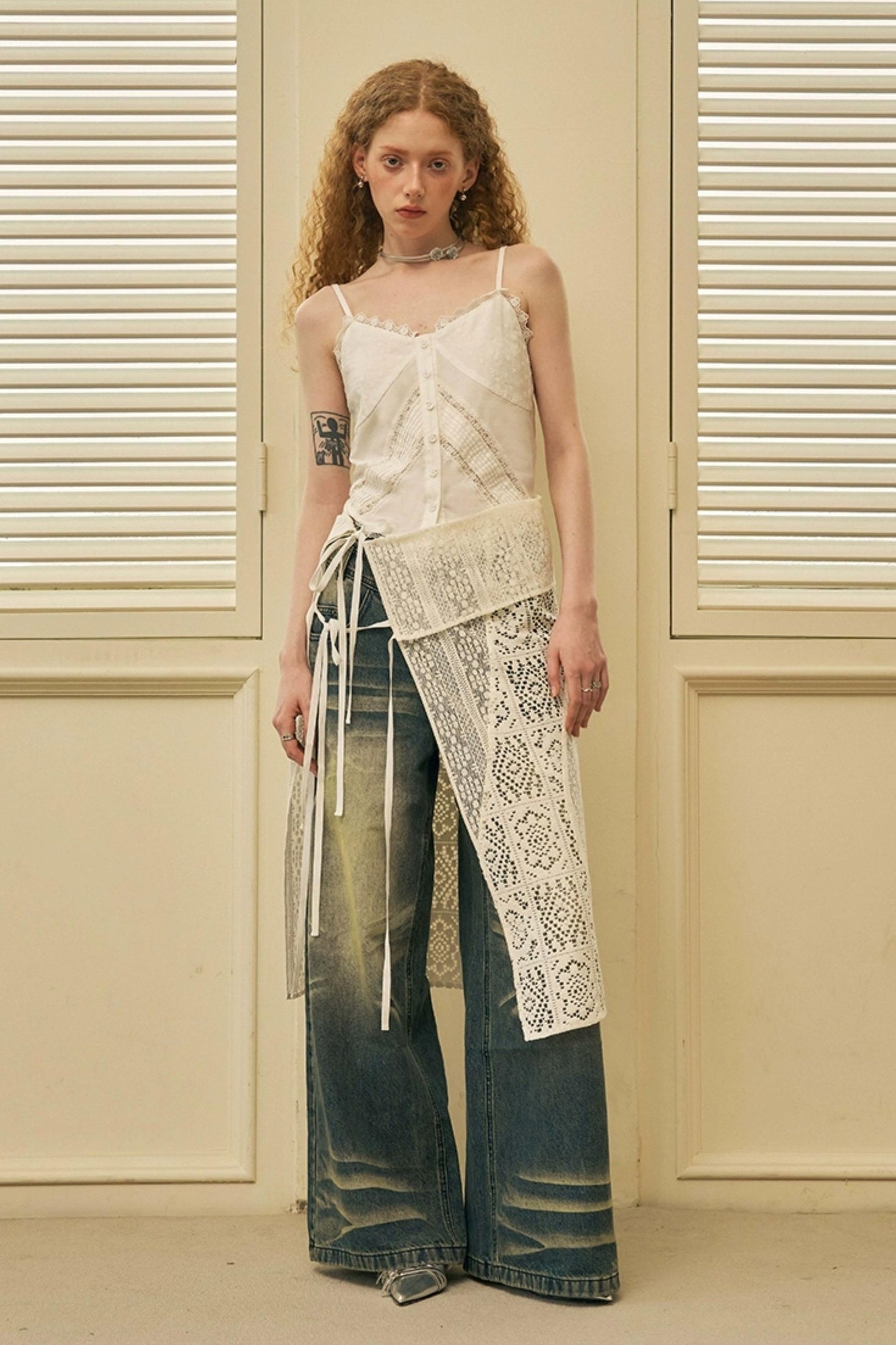 DIDDI MODA Geometric Deconstructed Layered Apron Skirt