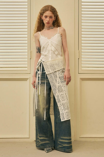 DIDDI MODA Geometric Deconstructed Layered Apron Skirt