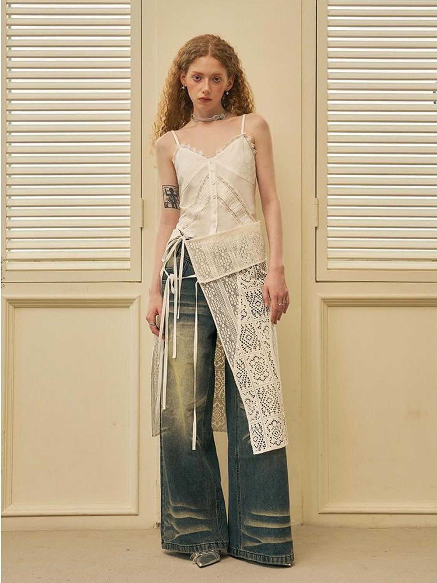 DIDDI MODA Geometric Deconstructed Layered Apron Skirt