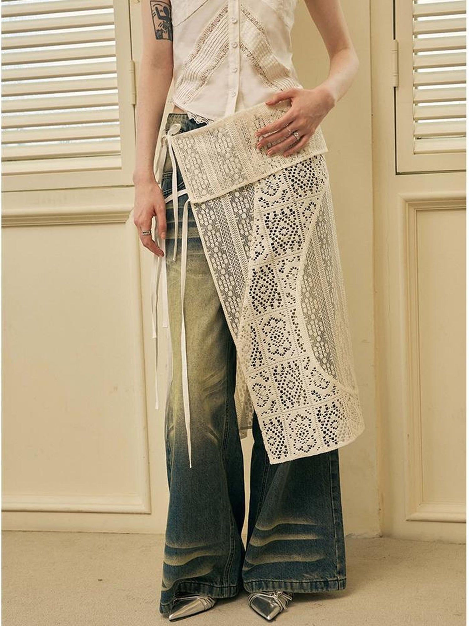 DIDDI MODA Geometric Deconstructed Layered Apron Skirt