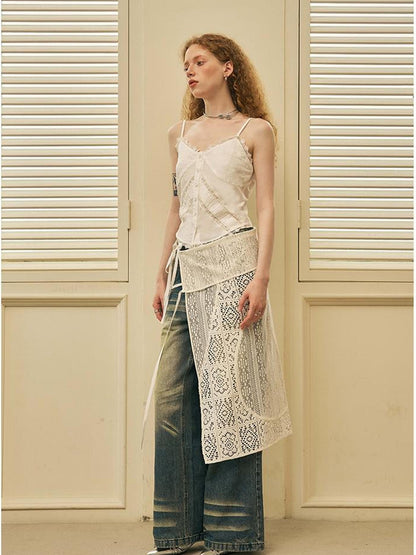 DIDDI MODA Geometric Deconstructed Layered Apron Skirt