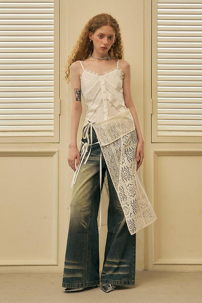 DIDDI MODA Geometric Deconstructed Layered Apron Skirt