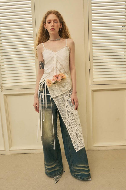 DIDDI MODA Geometric Deconstructed Layered Apron Skirt
