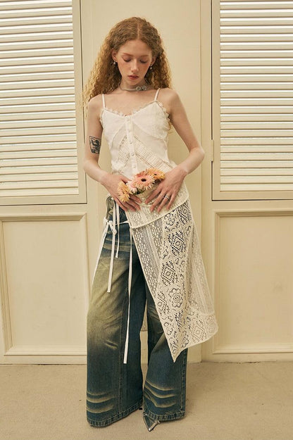 DIDDI MODA Geometric Deconstructed Layered Apron Skirt