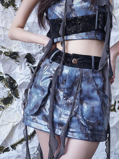 WSW WUSHENWU Glamorous Fringe Snake Print Leather Skirt