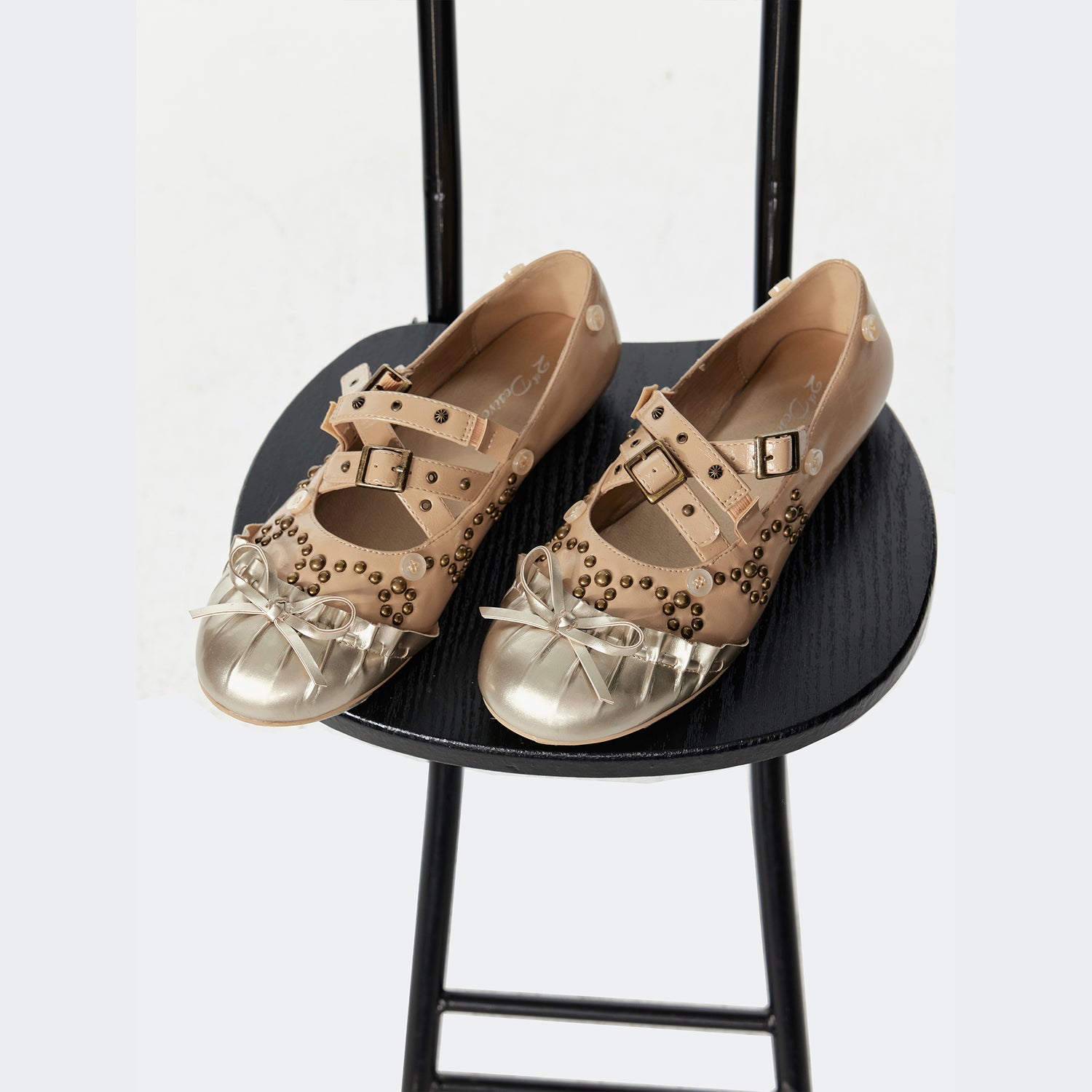 2th Desire Vintage Bow Mary Jane Ballet Flats With Detachable Sock