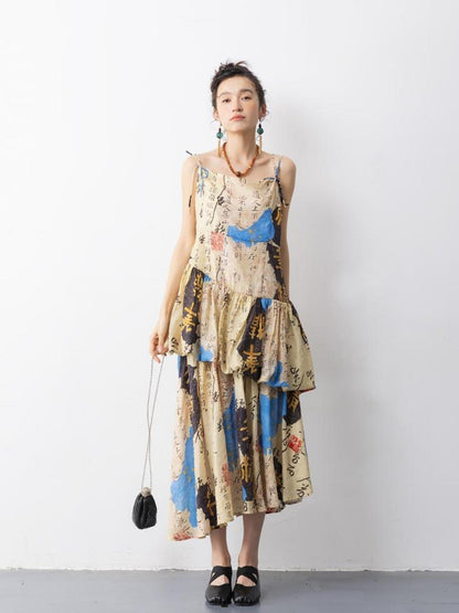 Sweet Mi Goldenwind Jade Dew Asymmetrical Slip Dress