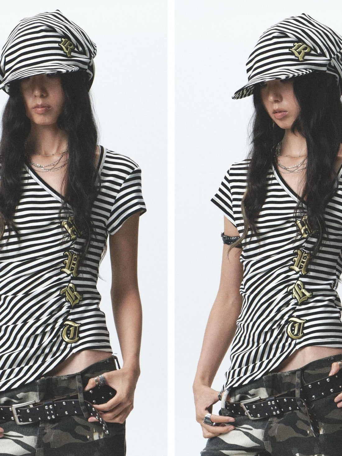 Gothic Embroidered Asym High Elastic Stripe Tee