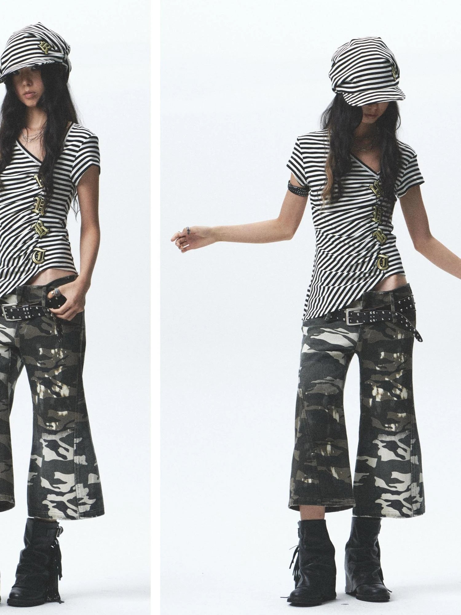 Gothic Embroidered Asym High Elastic Stripe Tee