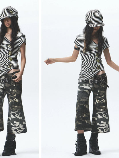 Gothic Embroidered Asym High Elastic Stripe Tee