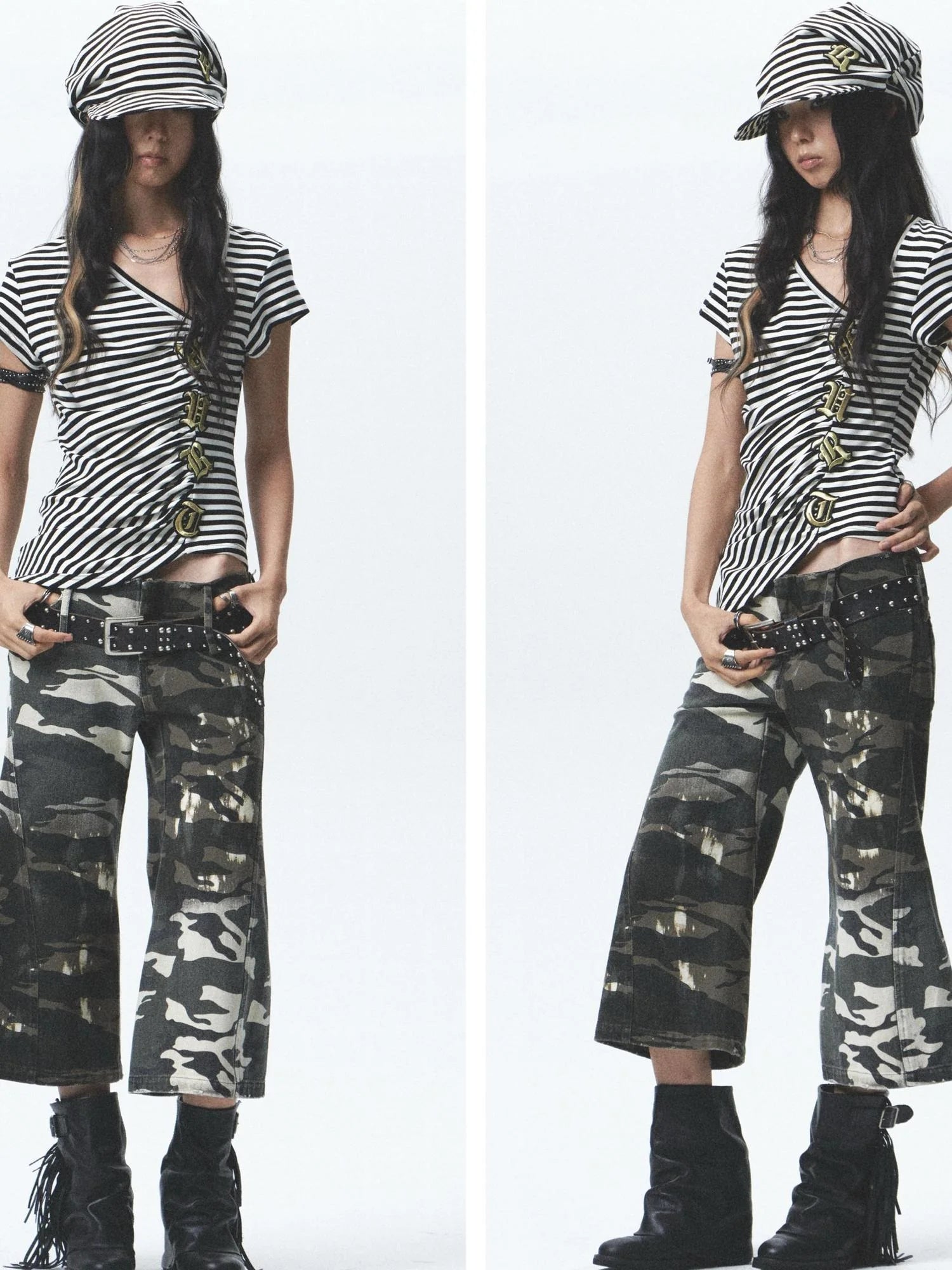 Gothic Embroidered Asym High Elastic Stripe Tee