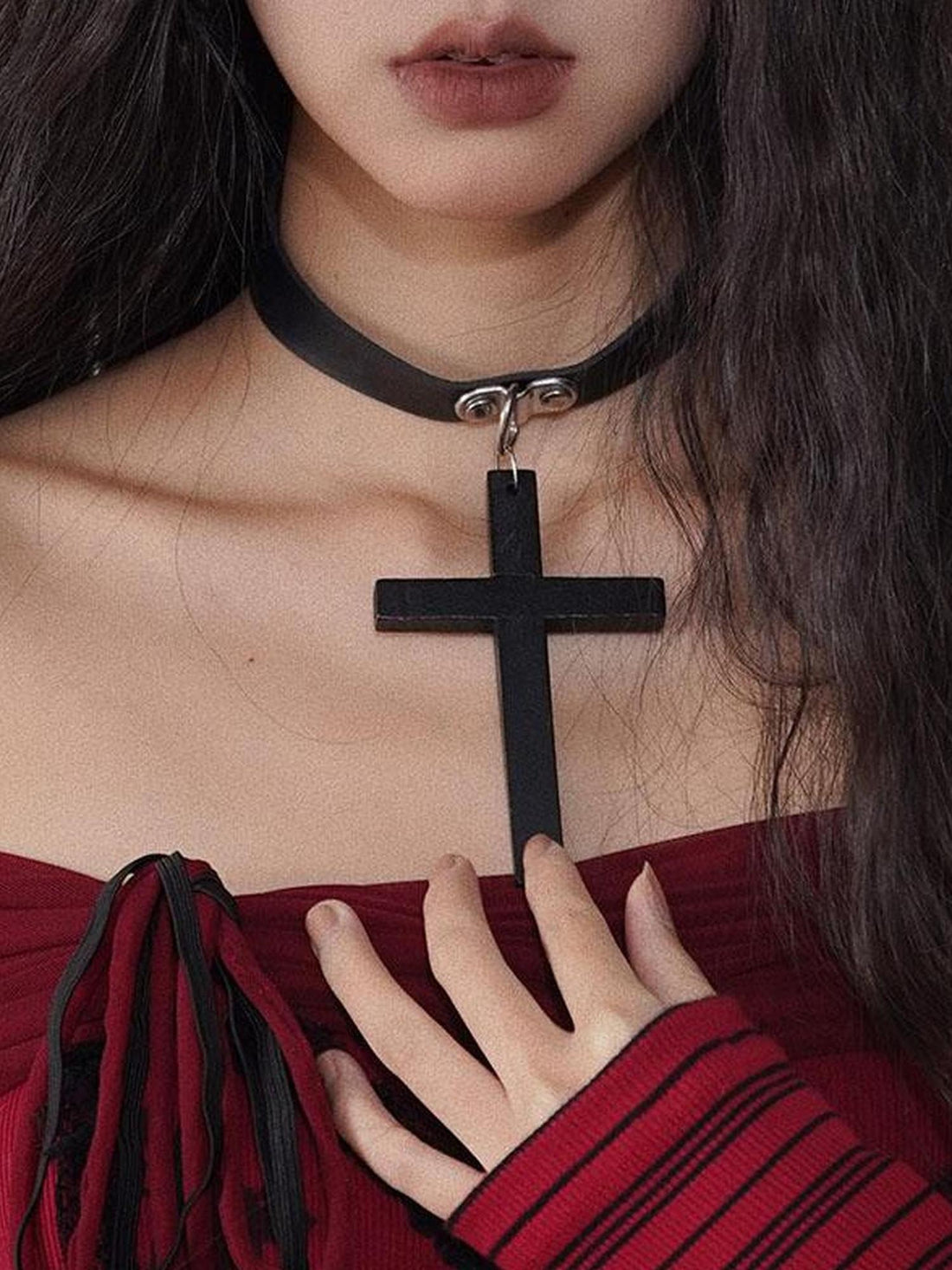 WSW WUSHENWU Gothic Punk Cross Necklace Dark Unisex Statement Piece