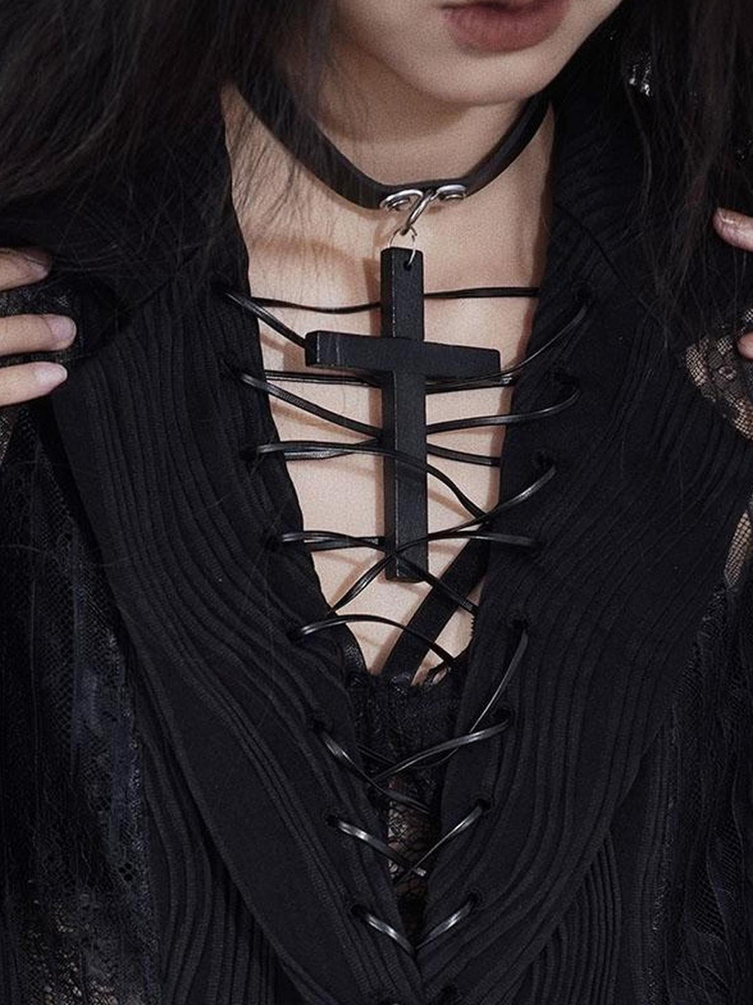 WSW WUSHENWU Gothic Punk Cross Necklace Dark Unisex Statement Piece