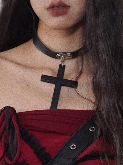WSW WUSHENWU Gothic Punk Cross Necklace Dark Unisex Statement Piece