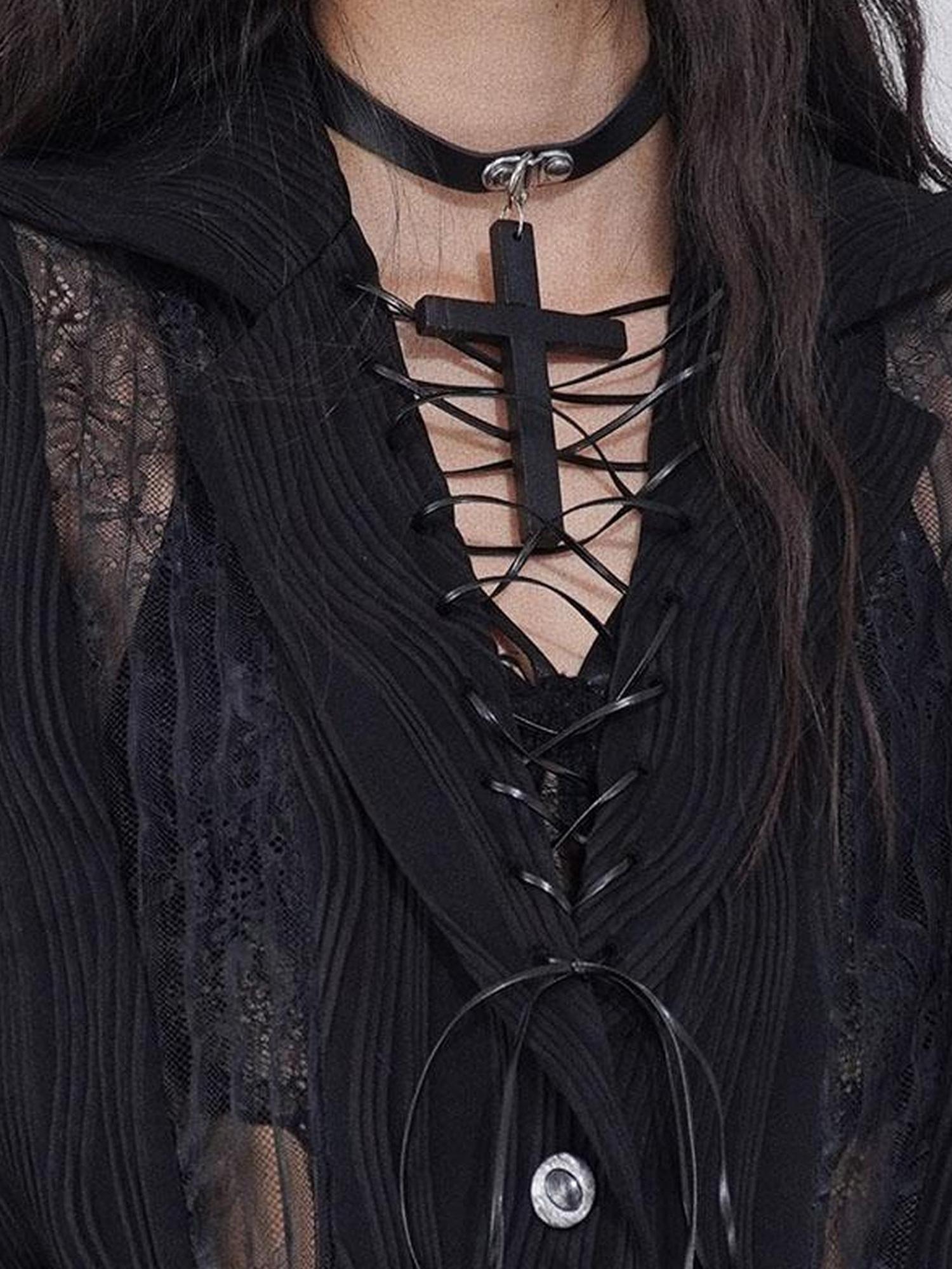 WSW WUSHENWU Gothic Punk Cross Necklace Dark Unisex Statement Piece