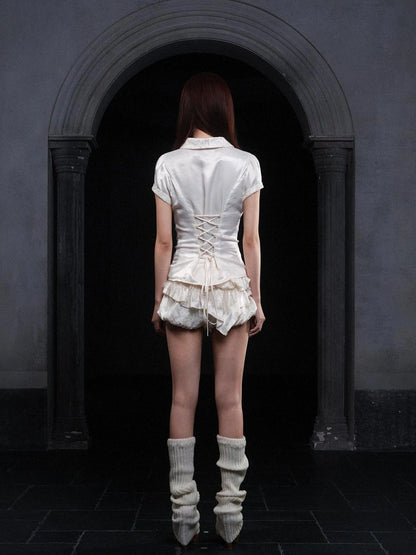 Gothic Punk Lace Satin Bustier Blouse