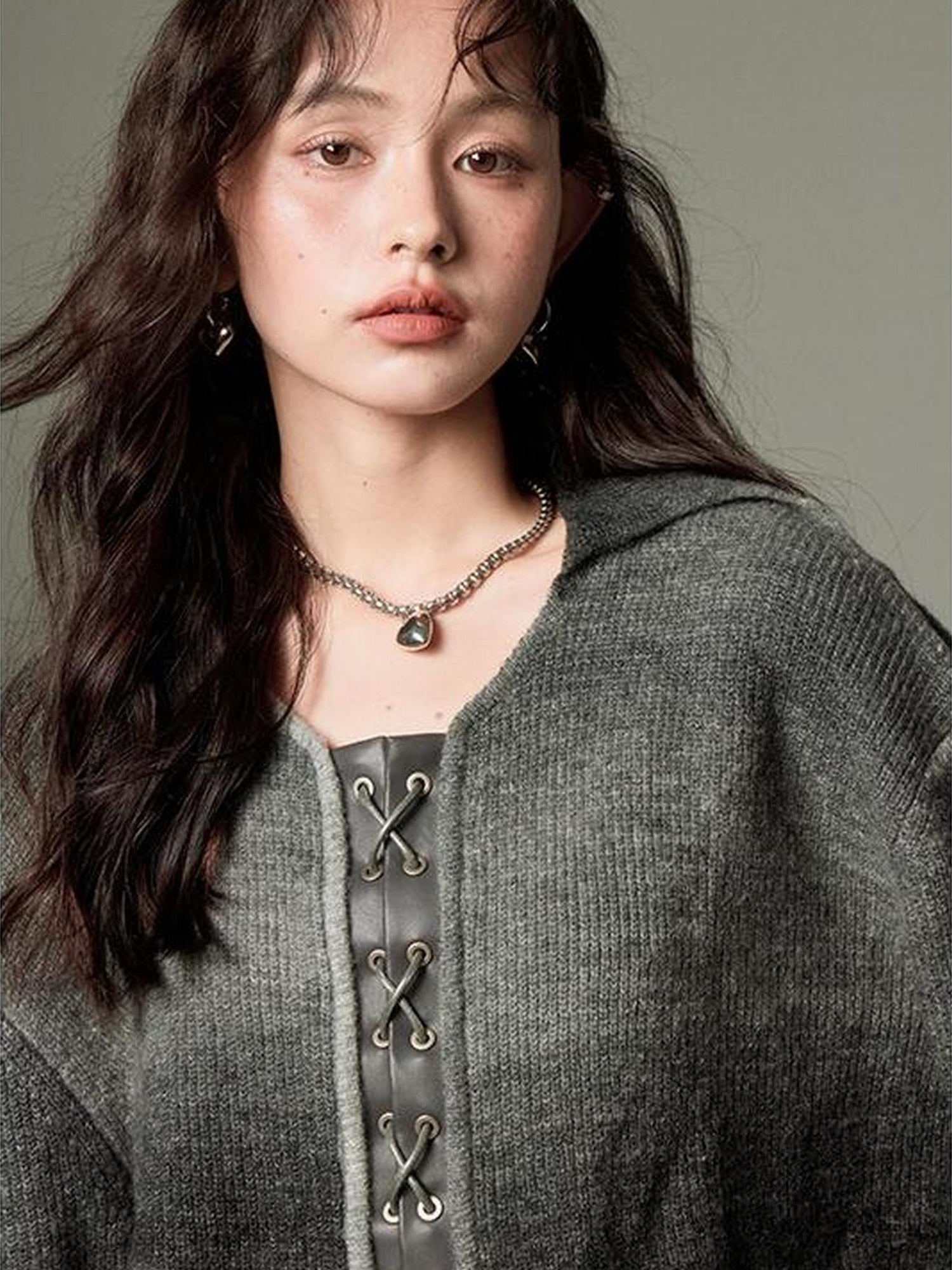 DIDDI MODA Gradient Knit Cardigan With Leather Ties