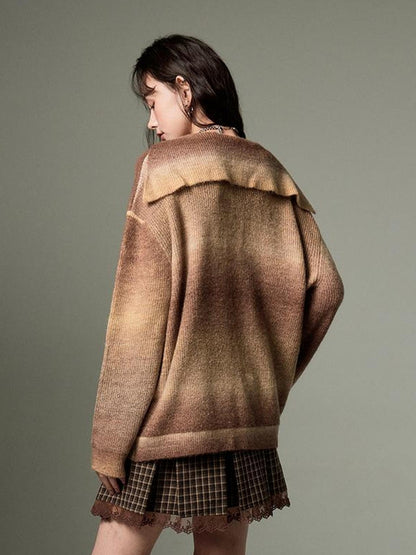 DIDDI MODA Gradient Knit Cardigan With Leather Ties