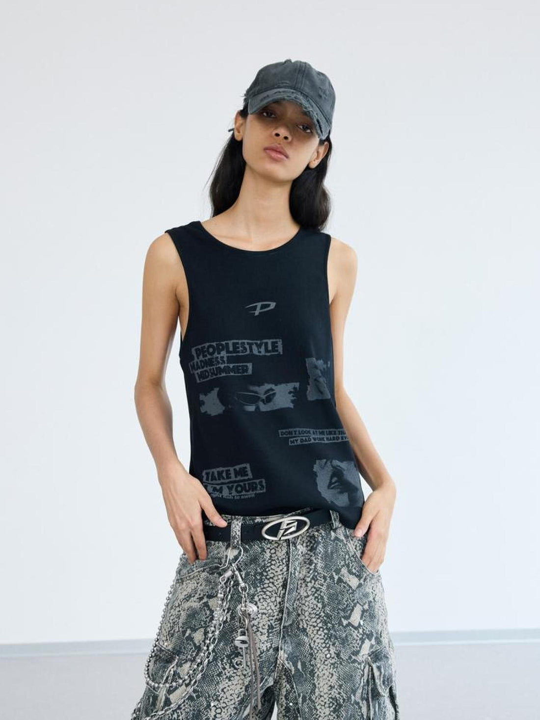 Peoplesense Graffiti Punk Knit Vest Unisex Raw Edge Striped Sleeveless