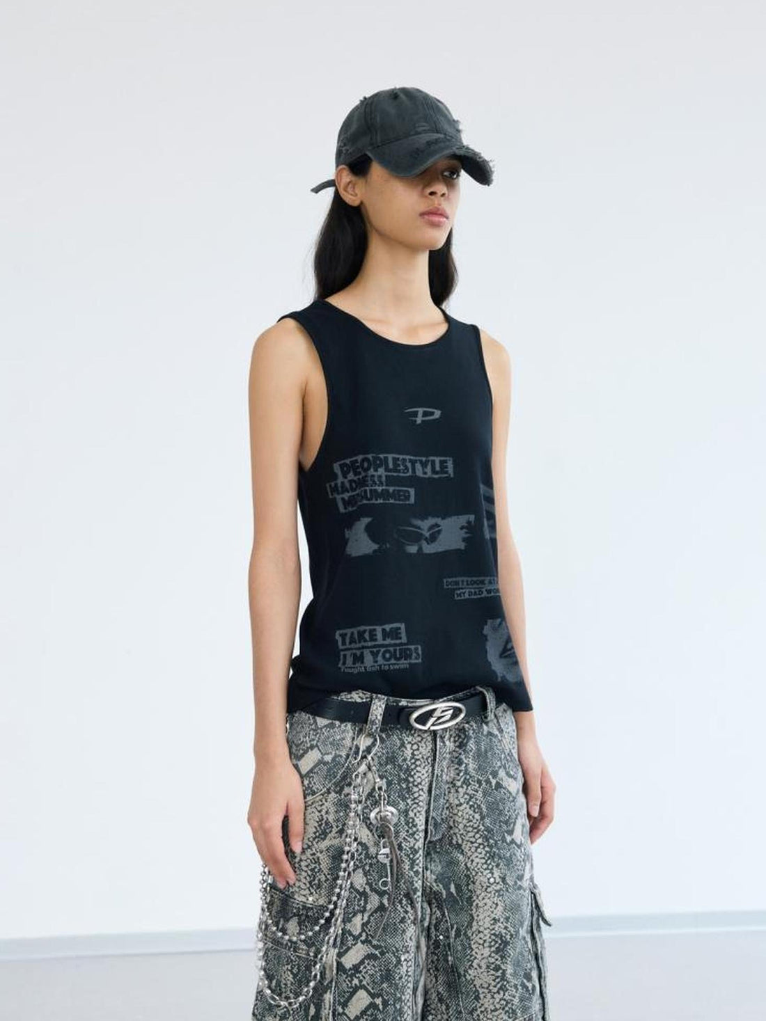 Peoplesense Graffiti Punk Knit Vest Unisex Raw Edge Striped Sleeveless
