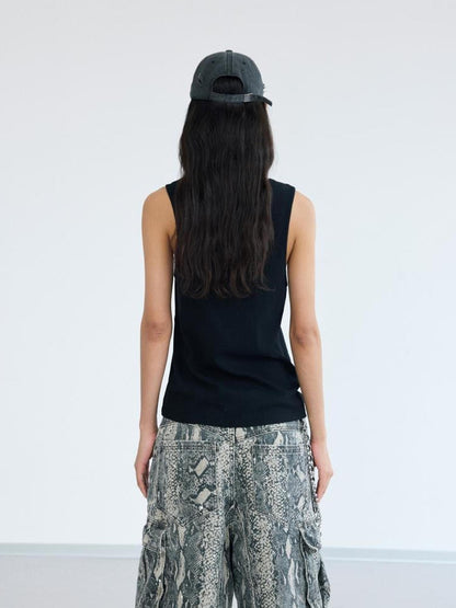 Peoplesense Graffiti Punk Knit Vest Unisex Raw Edge Striped Sleeveless