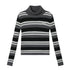 Achihara Women Striped Knit Sweater Short Sleeve Round Neck Slim Fit Top