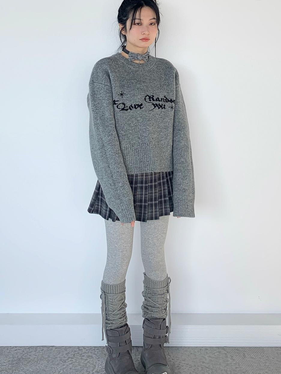 Gray Oversized Knit Sweater Women Casual Layering Top