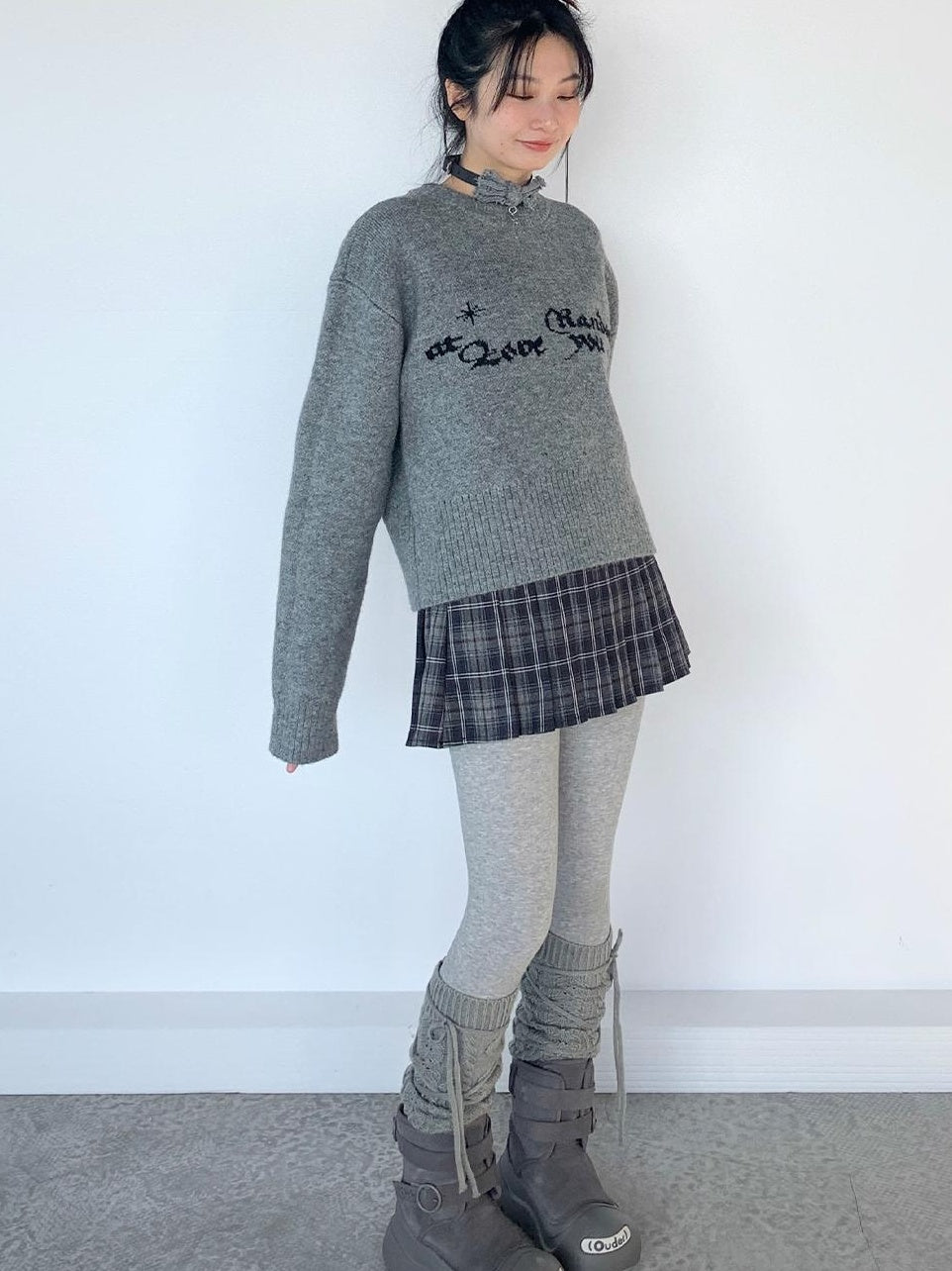 Gray Oversized Knit Sweater Women Casual Layering Top