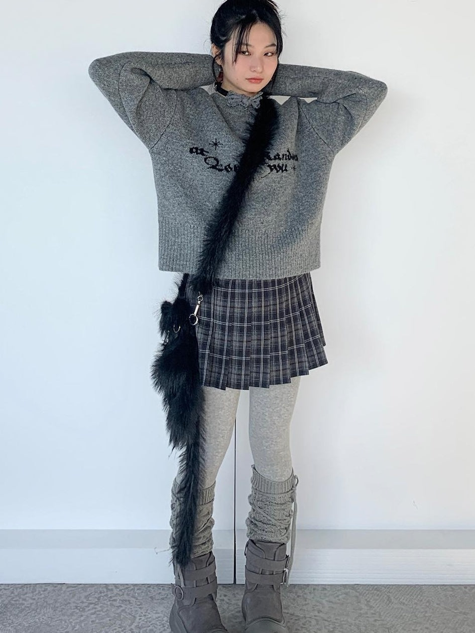 Gray Oversized Knit Sweater Women Casual Layering Top
