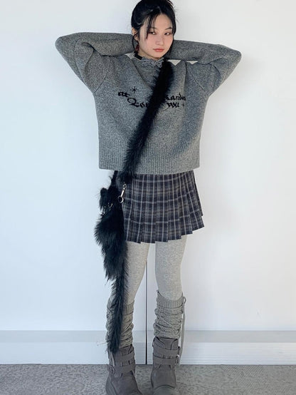 Gray Oversized Knit Sweater Women Casual Layering Top