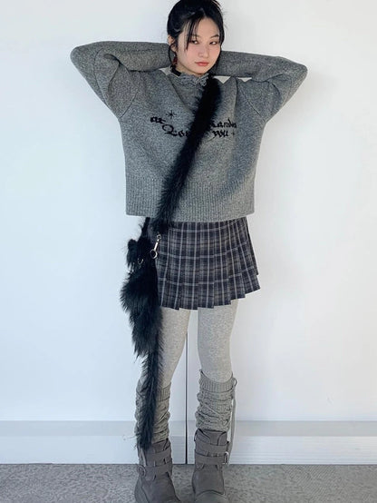 Gray Oversized Knit Sweater Women Casual Layering Top