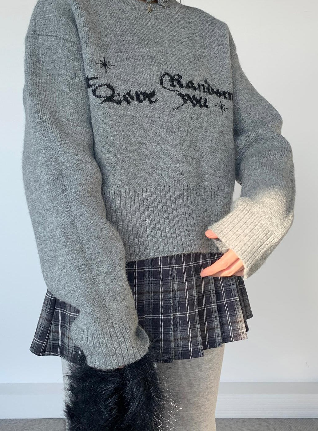 Gray Oversized Knit Sweater Women Casual Layering Top