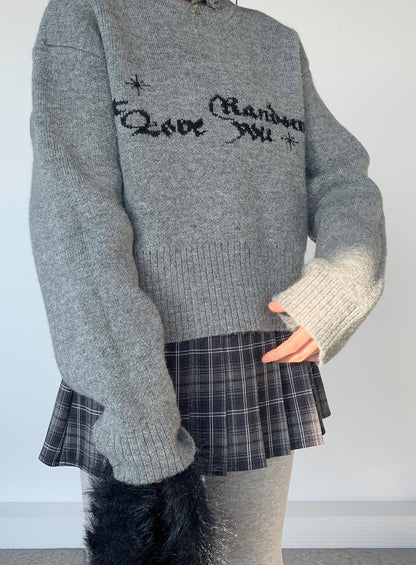 Gray Oversized Knit Sweater Women Casual Layering Top