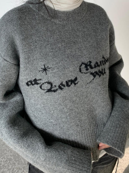 Gray Oversized Knit Sweater Women Casual Layering Top