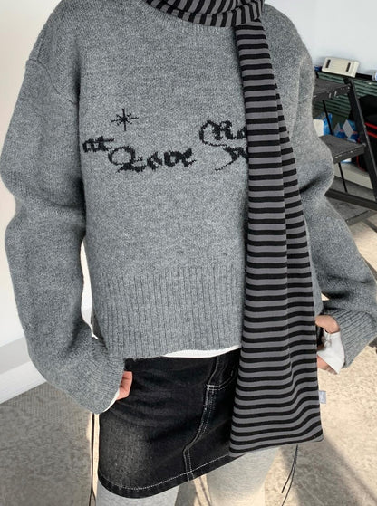 Gray Oversized Knit Sweater Women Casual Layering Top