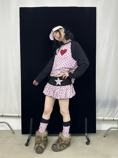 Gray Pink Knit Long Stacked Leg Warmers Socks