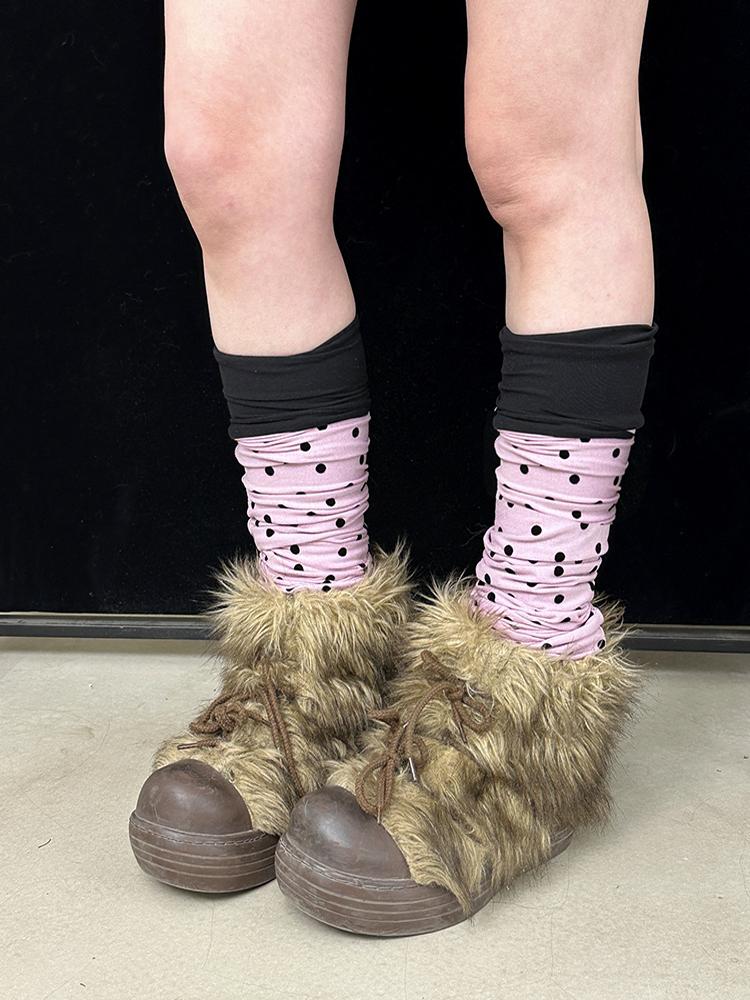 Gray Pink Knit Long Stacked Leg Warmers Socks