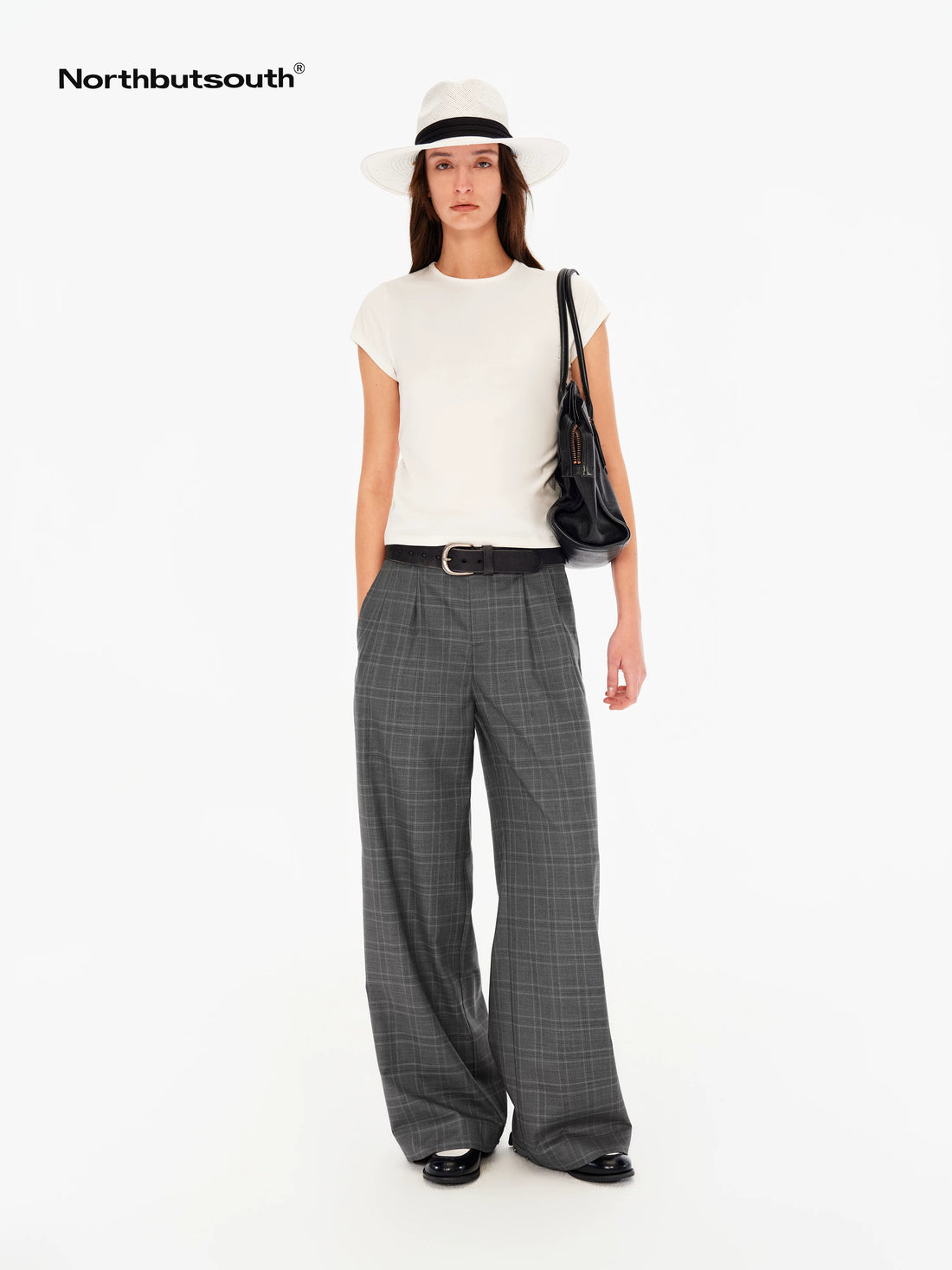 Gray Plaid Mid Rise Relaxed Straight Women&