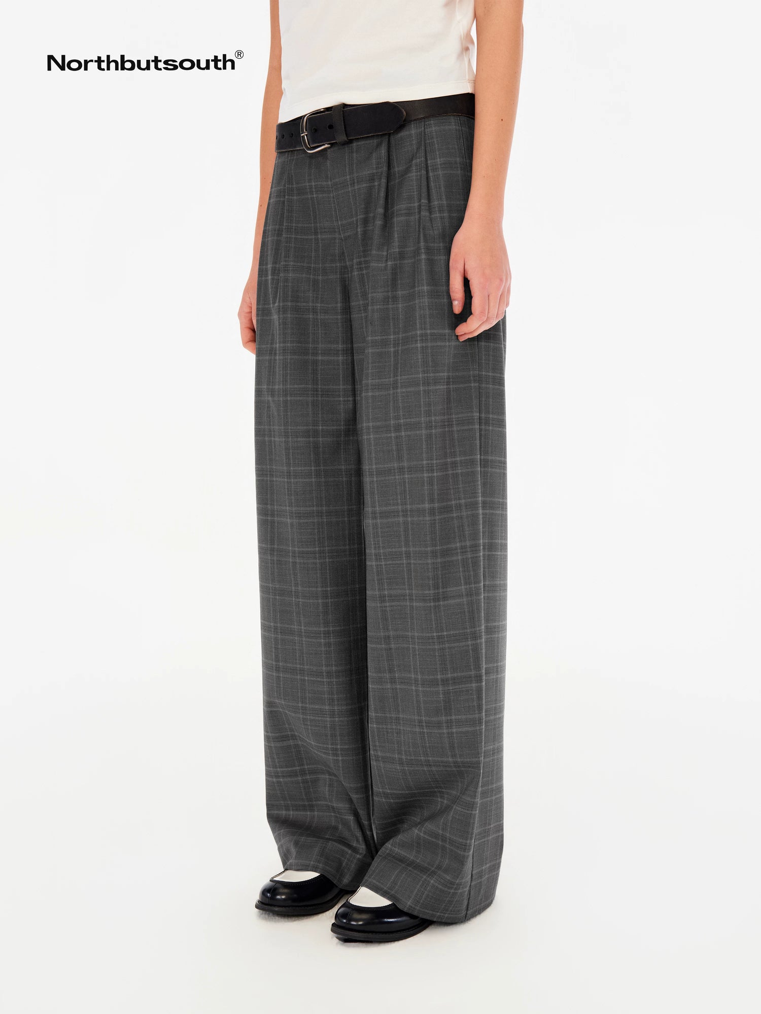 Gray Plaid Mid Rise Relaxed Straight Women&