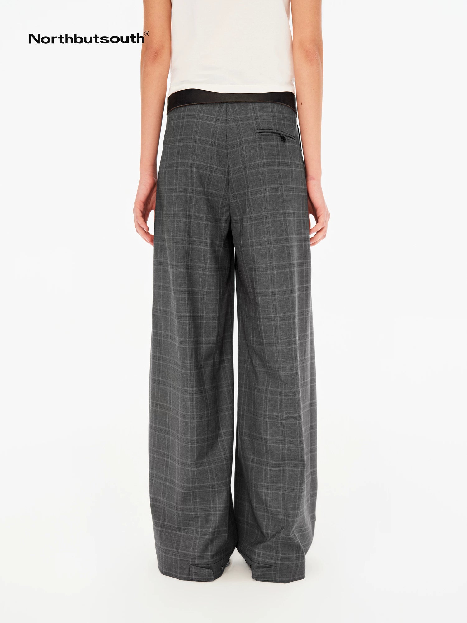 Gray Plaid Mid Rise Relaxed Straight Women&