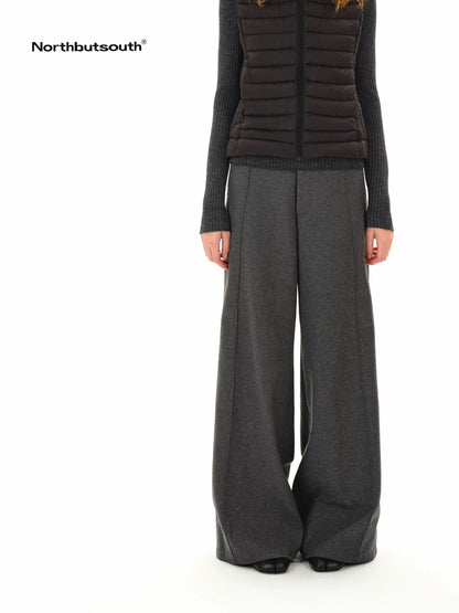 Gray Tweed Mid Waist Side Seam Wide Leg Women&