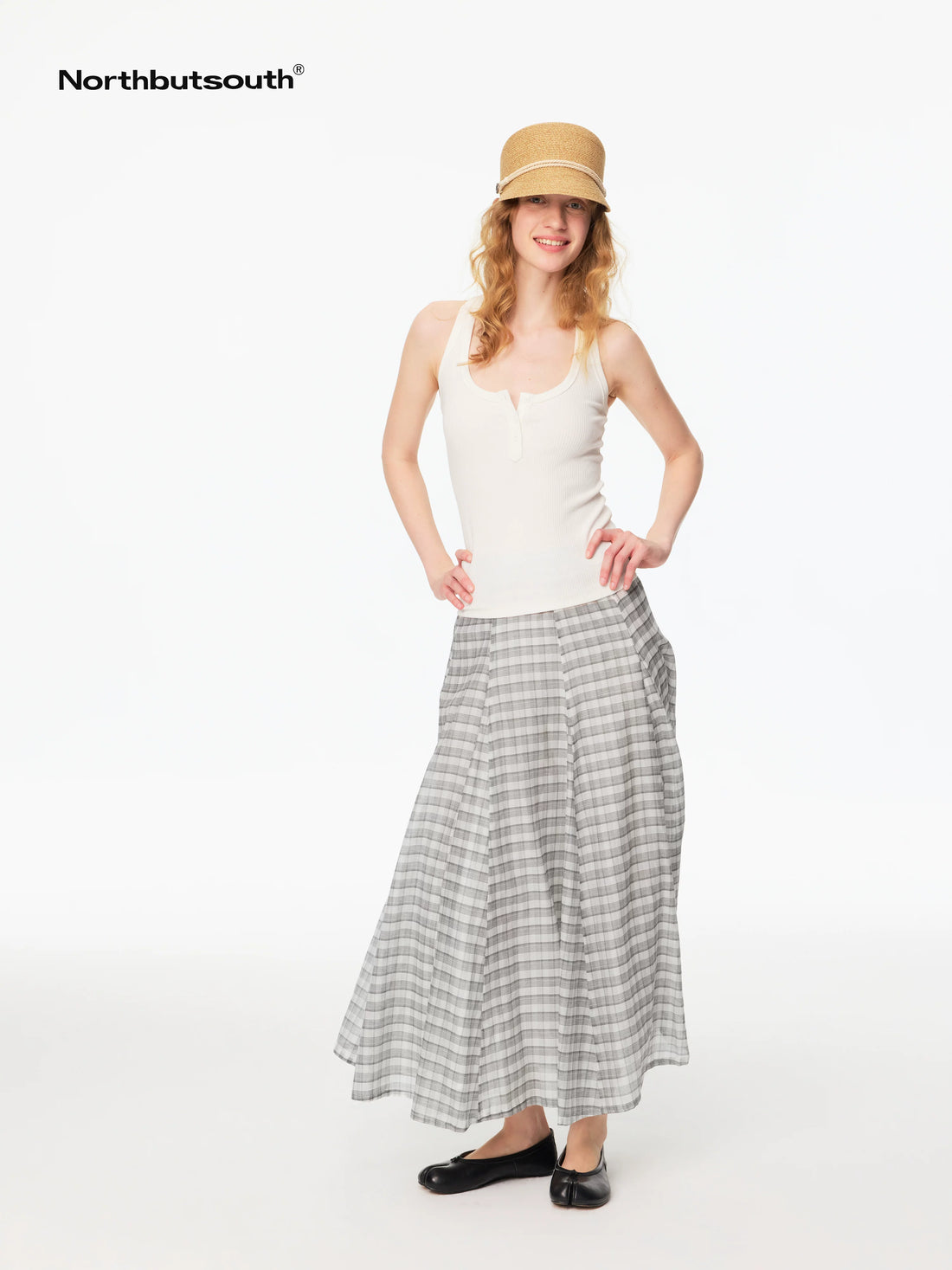 Gray White Plaid A Line Mid Low Waist Women&