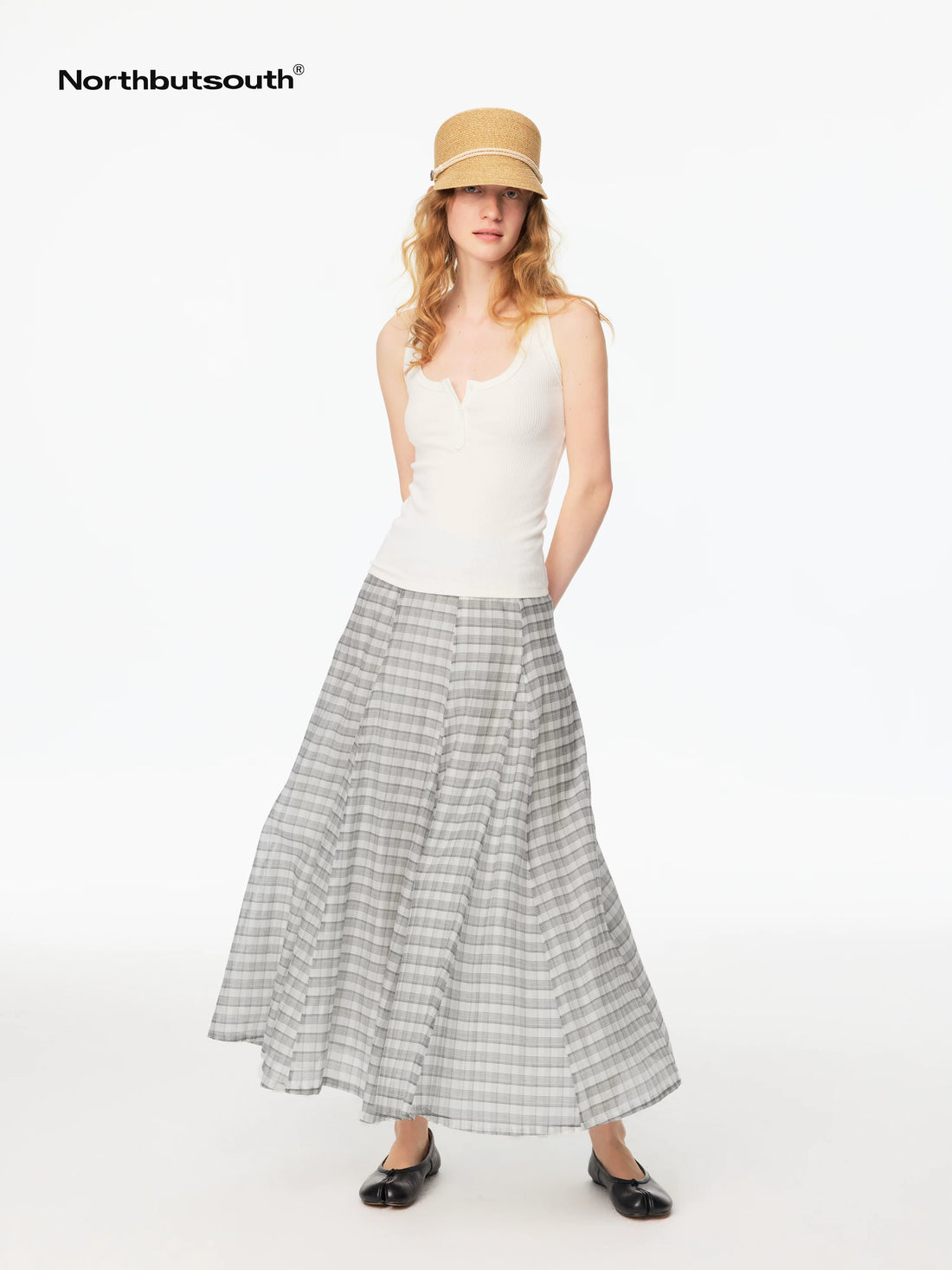 Gray White Plaid A Line Mid Low Waist Women&