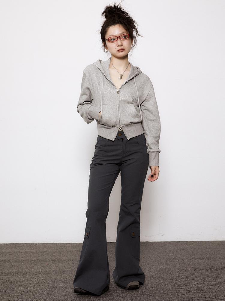 Achihara Gray White Short Hooded Rhinestone Women&