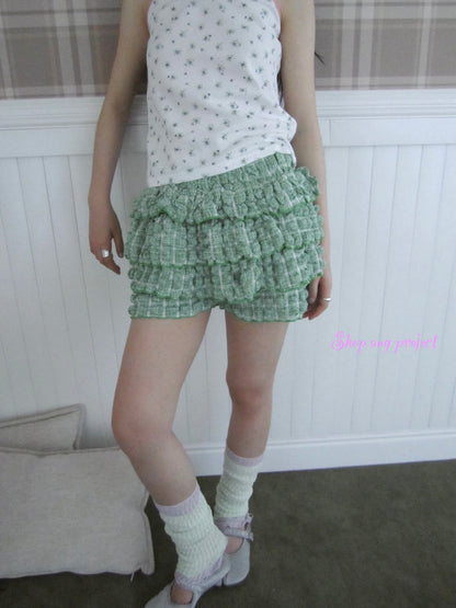 ang project Summer Dopamine Green Plaid Ruffle Cake Skort