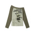 Cest Nous Run From Bad Love Asymmetrical Shoulder Graphic Knit Top