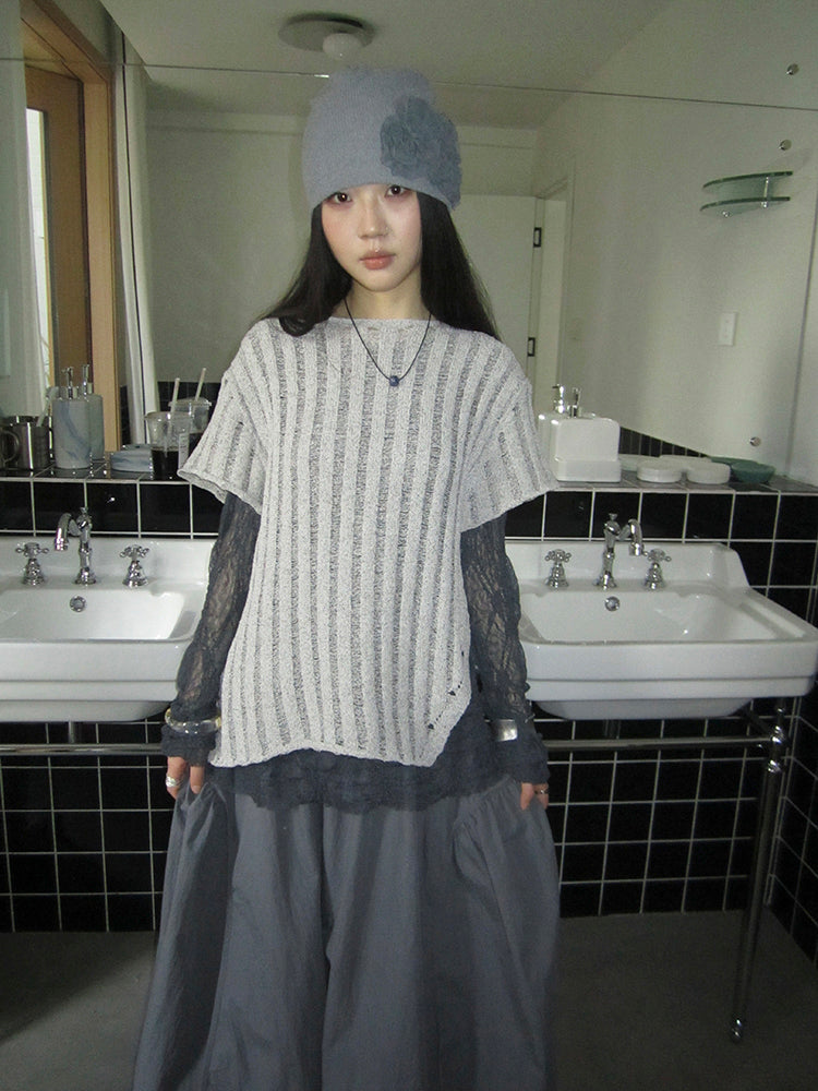 Updateang project Vintage Inspired Knitted Striped Cut Out Tee