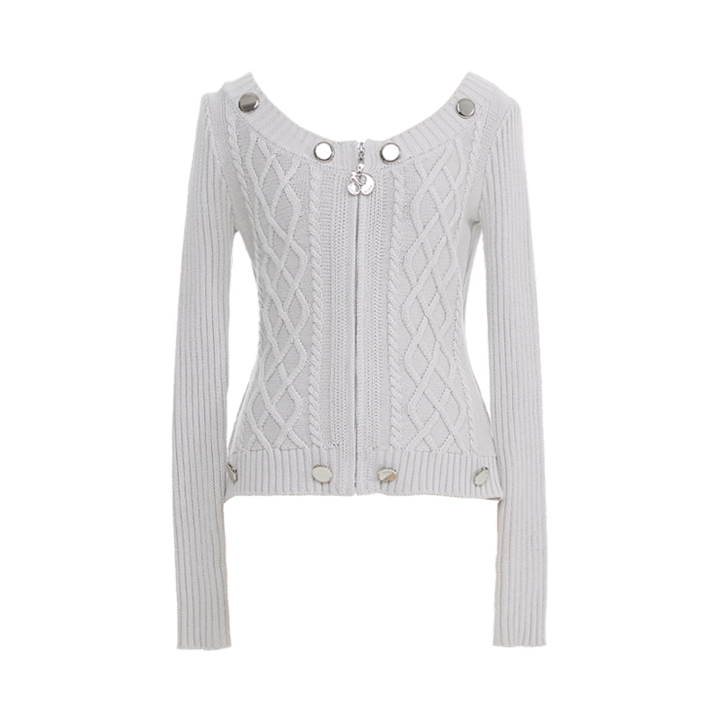 YOSHUYUKI Ysy K Cable Knit Crewneck Sweater Grey Cotton Cardigan